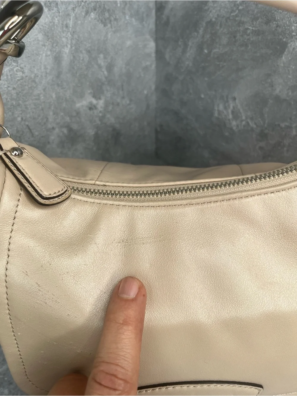 Coach Beige Leather Shoulder Bag with Silver Hardware